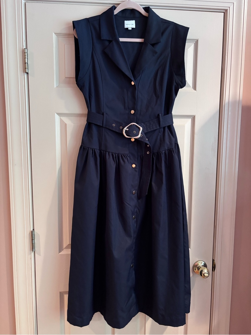 Adelyn Rae Navy Sleeveless Button Midi Dress with Belt, Worn Once!